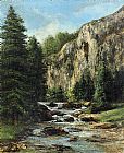 Gustave Courbet Canvas Paintings - Study for 'Landscape with Waterfall